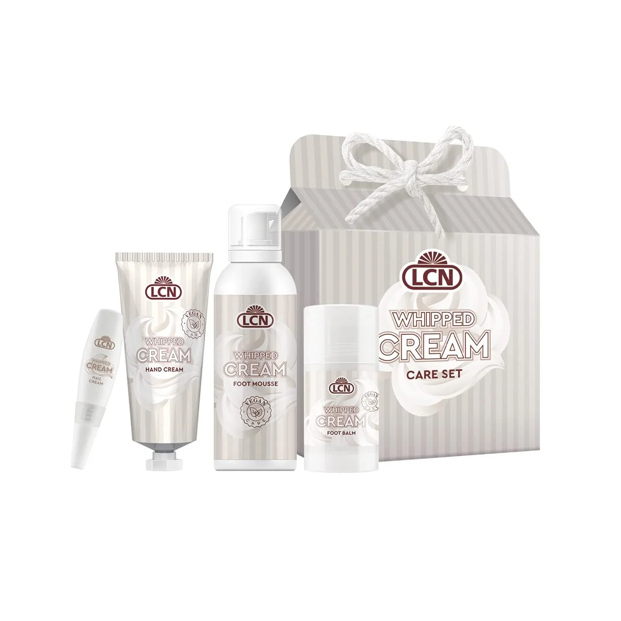 Набір LCN Care Whipped Cream: крем для нігтів, крем для рук, пінка для ніг, бальзам Crown, фото №1