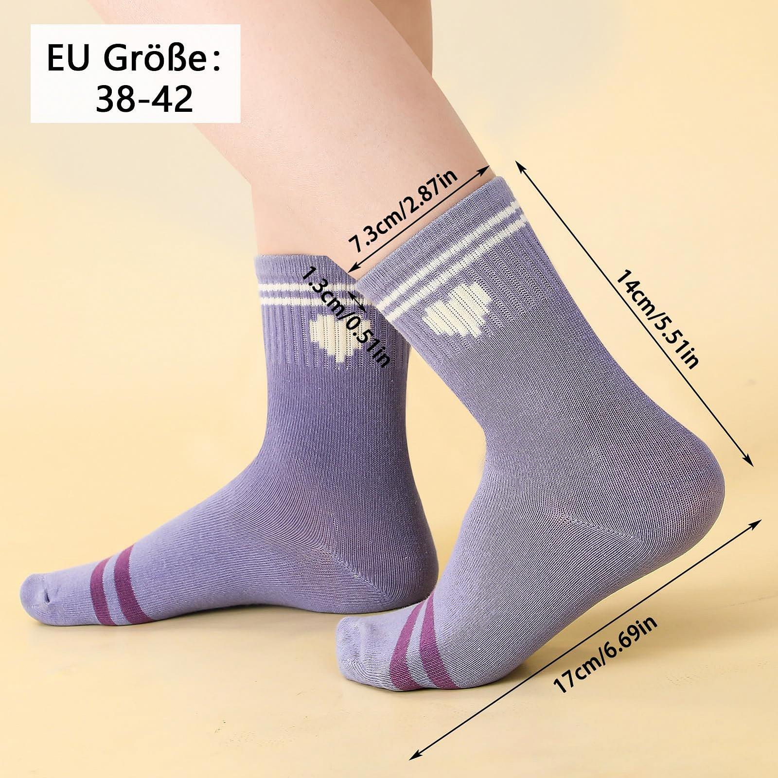 Носки теннисные женские с сердечком, 5 пар, спортивные носки, ретро носки в полоску, хлопковые носки, носки для бега, носки до середины голени, рабочие носки (разноцветные), фото №2