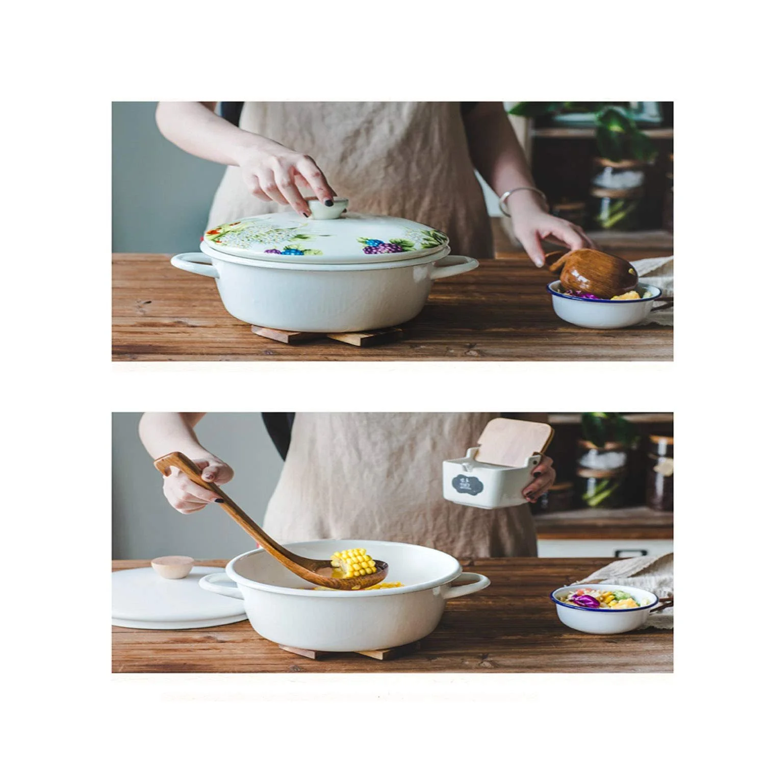 Каструля AIBAB емальована для тушкування, форма груші, з кришкою, потовщена, біла, 2.7 л, фото №4 Каструля AIBAB емальована для тушкування, форма груші, з кришкою, потовщена, біла, 2.7 л, фото №4