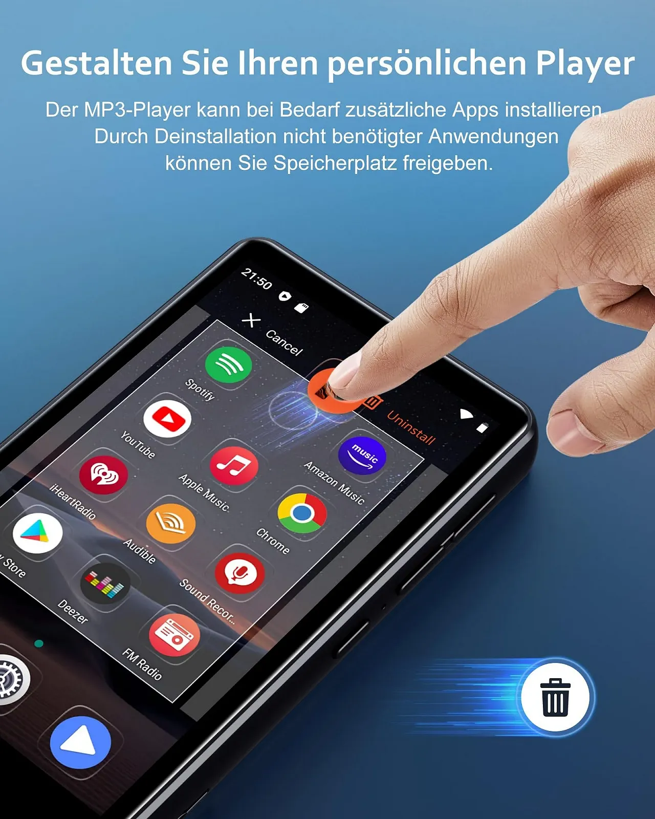 MP3-плеер AGXOV 144GB Bluetooth с наушниками, с 4.02-дюймовым сенсорным экраном, MP4-плеер с Spotify, Audible, Amazon Music, Deezer, FM-радио, диктофон, E-Reader, фото №9