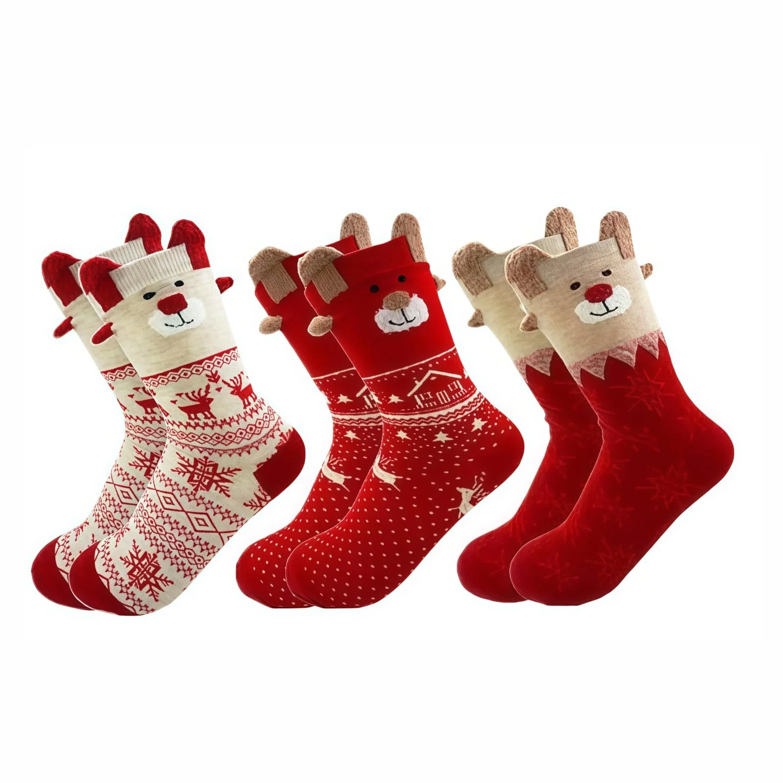 Женские Рождественские носки Nordic Bear, 3 пары, зимние вязаные носки, красно-белые, праздничные, теплые (19.5 x 14.5 см), фото №1 Женские Рождественские носки Nordic Bear, 3 пары, зимние вязаные носки, красно-белые, праздничные, теплые (19.5 x 14.5 см), фото №1
