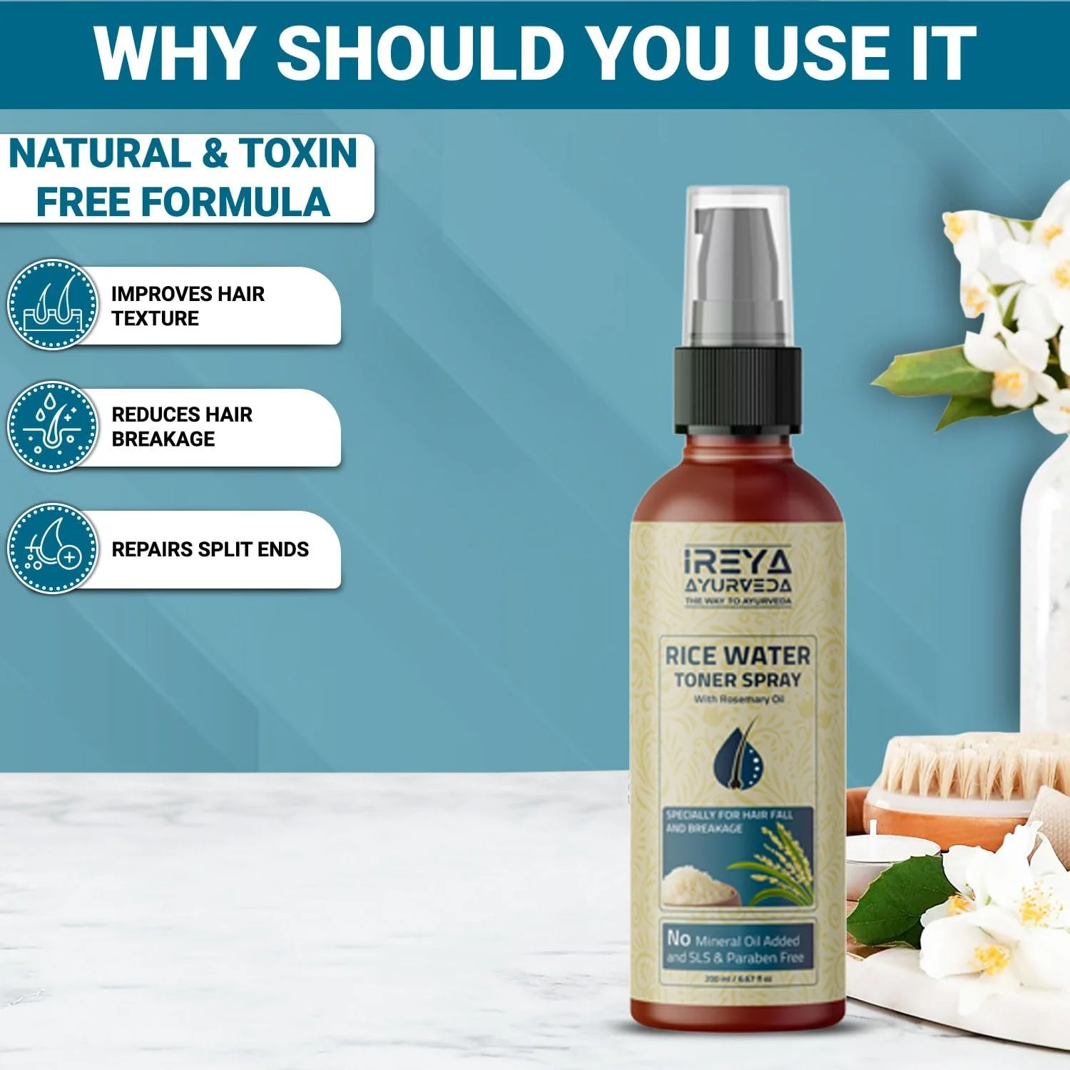 Спрей Ireya Ayurveda Рисова Вода з Розмарином 200мл, фото №5