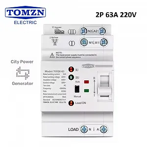 Автомат введення резервного живлення TOMZN TOQ6-63/2 2P 63A 220V АВР перемикач - Фото 1