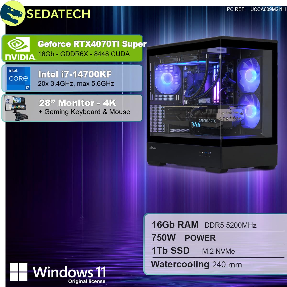 Пакет Sedatech Pro Gaming PC V360 • Intel i7-14700KF • RTX4070Ti Super • 16 GB DDR5 • 1TB SSD M.2 • Windows 11 • Монітор 28 дюймів, фото №2