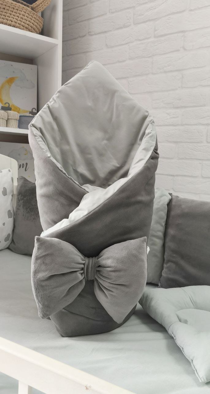 Комплект для новонародженого постіль та конверт велюр Сердечки сірий, фото №2