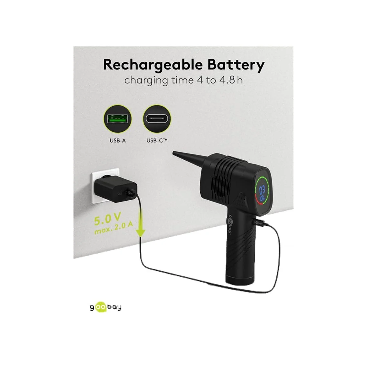 Електрична повітродувка goobay 3 рівні 2000 mAh 35,000 rpm Перезарядна LED-дисплей, фото №9