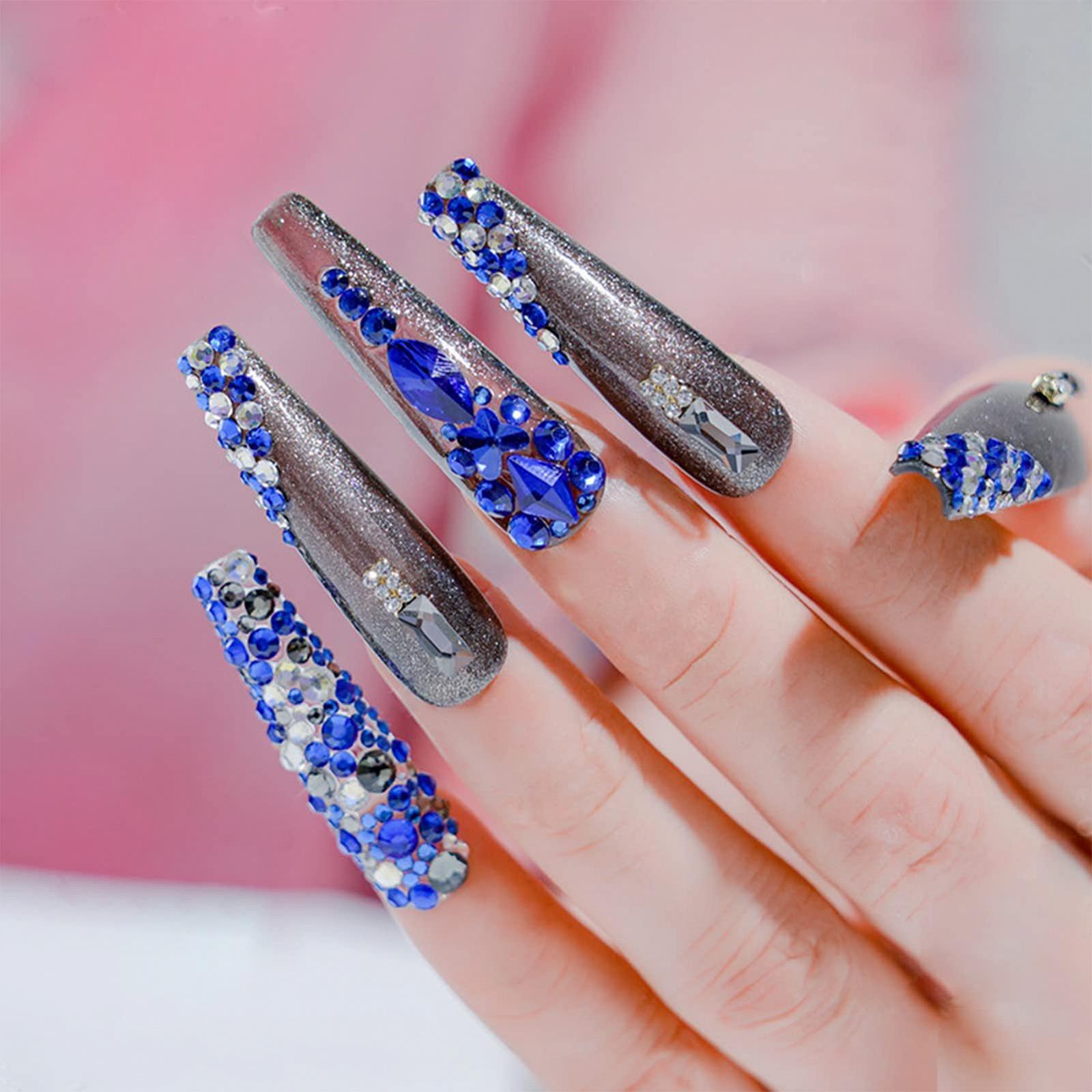 Стрази для нігтів Сині NICENEEDED 660 штук з футляром, 3D Плоскі, фото №3