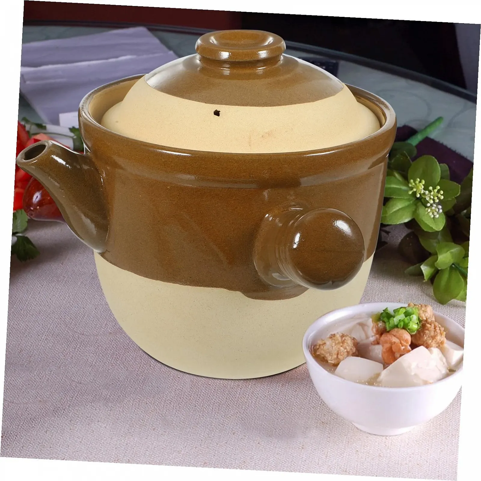 Горшок для трав керамический термостойкий с антипригарным покрытием традиционный с ручкой, фото №3