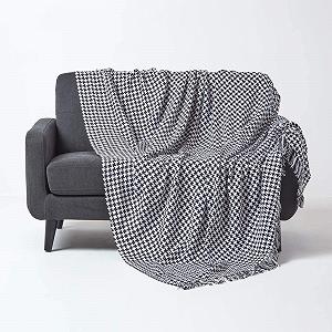 Покрывало Homescapes Большое Черная Гусиная лапка 228см x 254см synthetic.ua - Фото 1