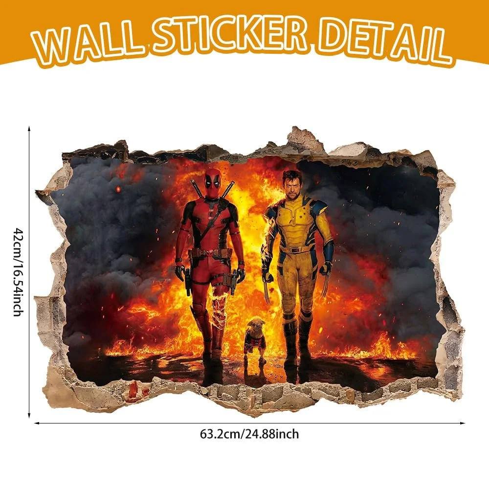 Наклейка на стіну 3D Росомаха та Дедпул Вінілова 1 шт. Багатоколірна, фото №2