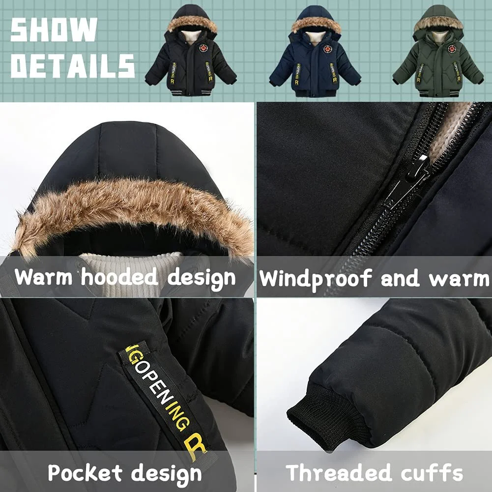 Зимняя Куртка L PATTERN для детей для мальчиков, стеганая куртка со съемным капюшоном, теплое зимнее пальто, фото №3 Зимняя Куртка L PATTERN для детей для мальчиков, стеганая куртка со съемным капюшоном, теплое зимнее пальто, фото №3