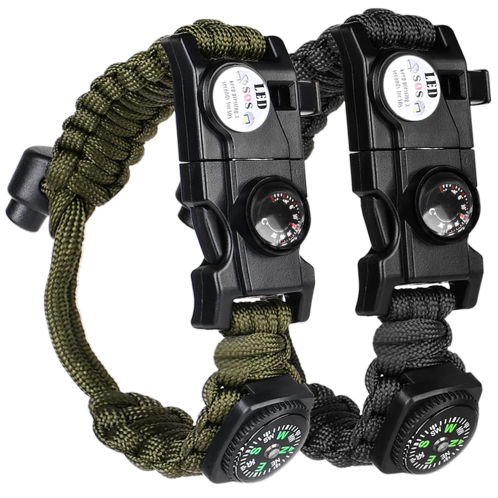Браслет для виживання Flintronic Paracord, набір 8-в-1, запальничка, свисток 100 дБ, компас, термометр, мультитул, світлодіодний ліхтарик, водонепроникний військовий паракорд, фото №1