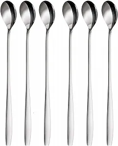Набор ложек для латте макиато NC, 6 штук, 22 см, длинные ложки для коктейлей и десертов, полированная нержавеющая сталь - Фото 1