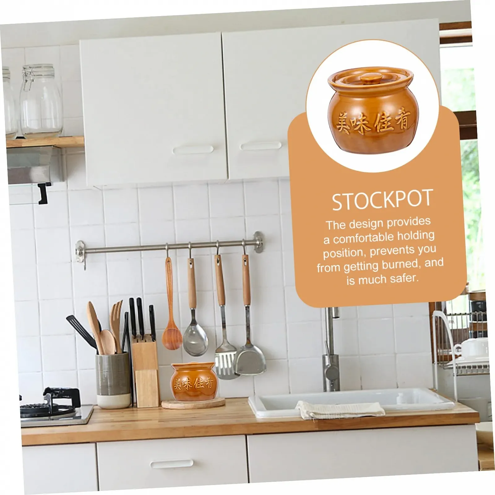 Кастрюля для супа Alipis керамическая 500 мл с крышкой жаропрочная коричневая, фото №8