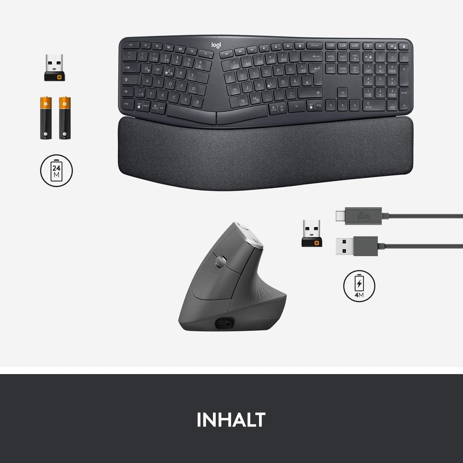 Комплект: Клавиатура и мышь Logitech ERGO K860 и MX Vertical, беспроводные, эргономичные, аккумуляторные, Bluetooth или USB-приемник, фото №9