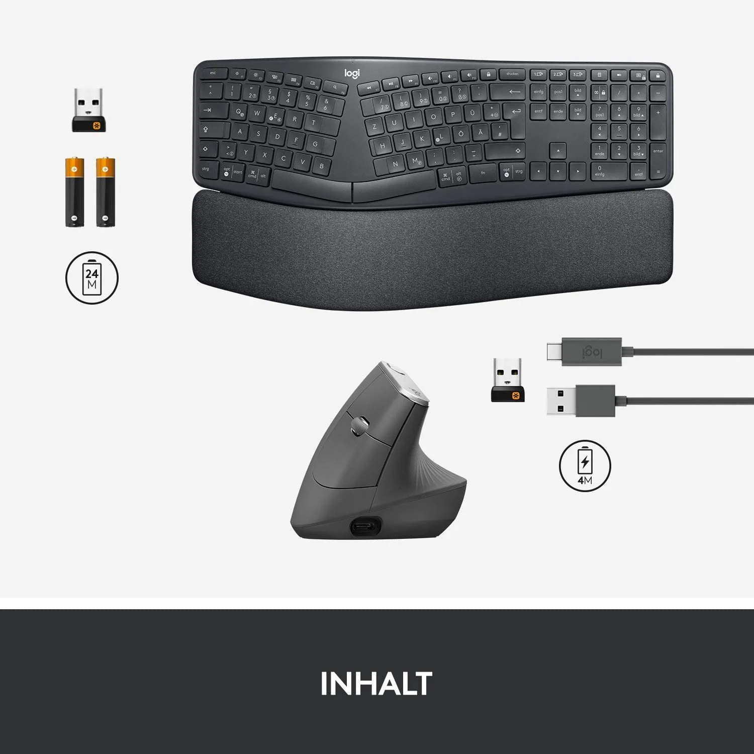 Комплект: Клавиатура и мышь Logitech ERGO K860 и MX Vertical, беспроводные, эргономичные, аккумуляторные, Bluetooth или USB-приемник, фото №9