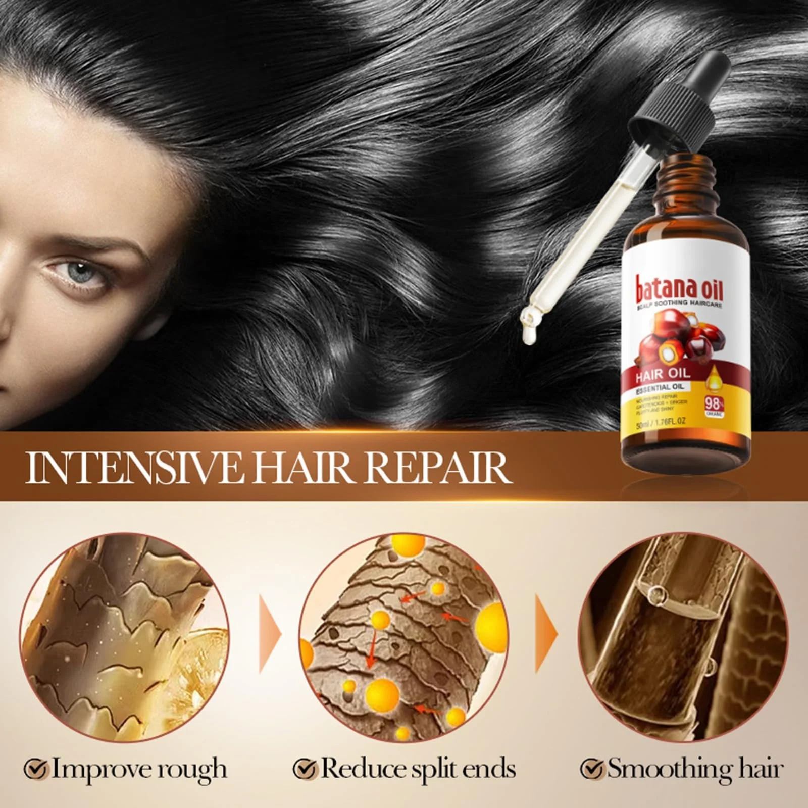 Олія Batana, набір 2 шт., Чиста та Натуральна Органічна олія Batana, Сприяє росту волосся, фото №2