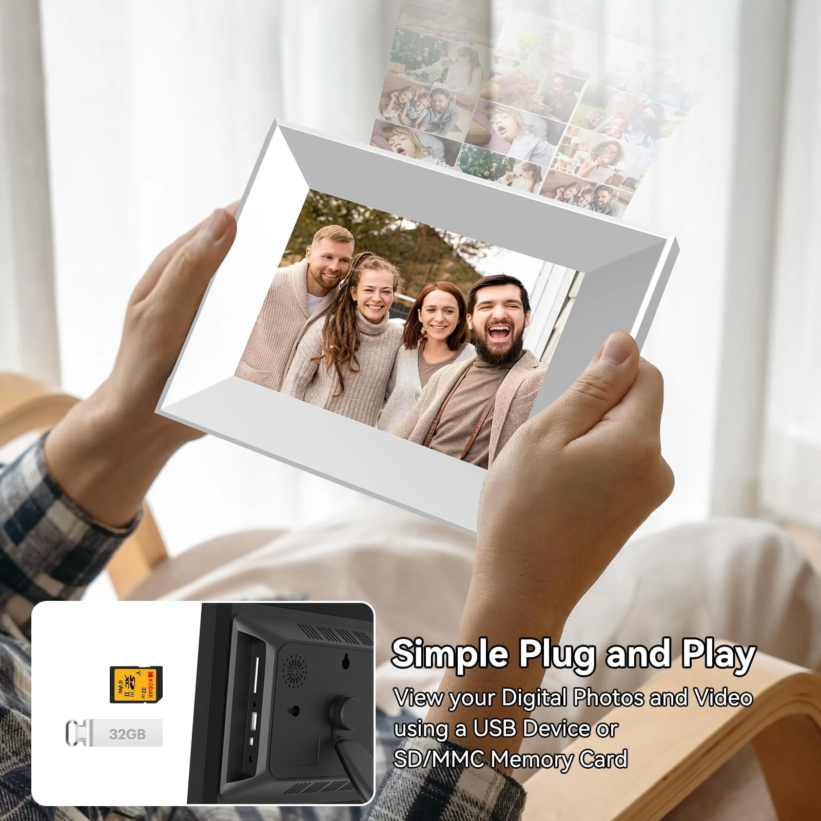Цифровая фоторамка BWJBSW WiFi Smart Cloud 8 дюймов HD IPS Touchscreen 1280 x 800 16 GB Дерево, фото №6