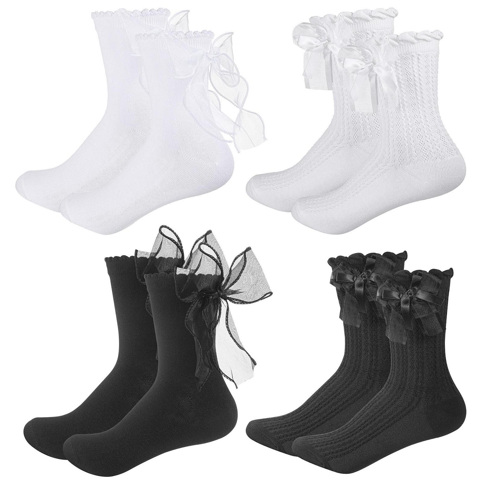 Шкарпетки з рюшами та мереживом Чорний та білий, 4 пари, фото №1