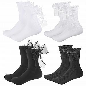 Шкарпетки з рюшами та мереживом Чорний та білий, 4 пари - Фото 1