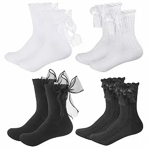 Носки с рюшами и кружевом Черный и белый, 4 пары - Фото 1