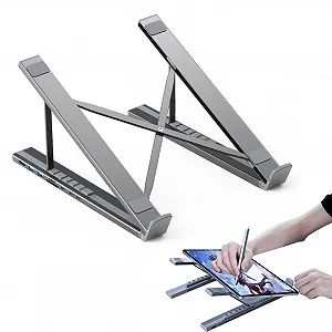 Док-станция для ноутбука, регулируемая по высоте подставка для планшета, многопортовый адаптер 8-в-1, эргономичная для ноутбука, компьютера, работы, стола, дома - Фото 1