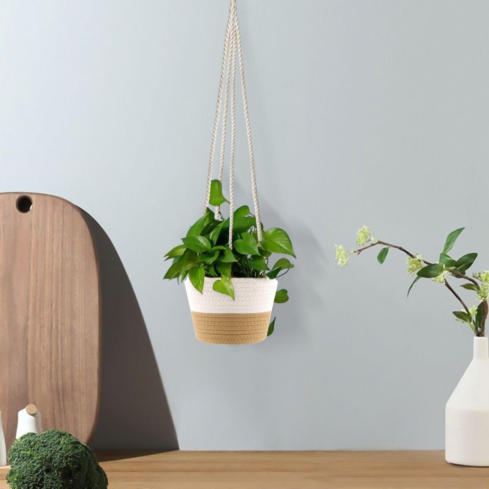 Підвісні кошики для рослин Набір із 4 шт. 2 розміри Бавовняна мотузка Boho, фото №5