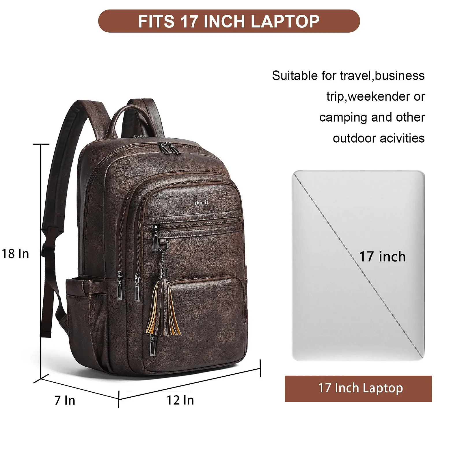 Рюкзак Shrrie для ноутбука 17 дюймів 28L з веган-шкіри з USB chocolate, фото №7 Рюкзак Shrrie для ноутбука 17 дюймів 28L з веган-шкіри з USB chocolate, фото №7