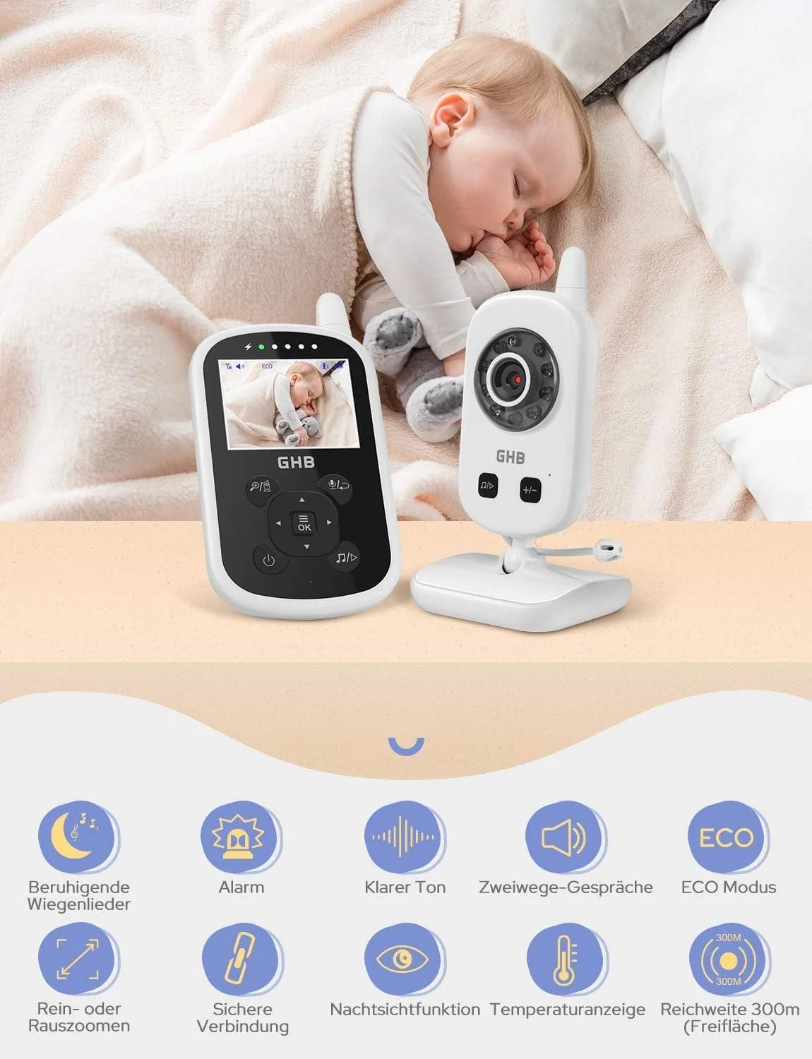Видеоняня GHB 2.4 дюйма 2.4 GHz Night Vision 2-Way Audio 2X Zoom, фото №2