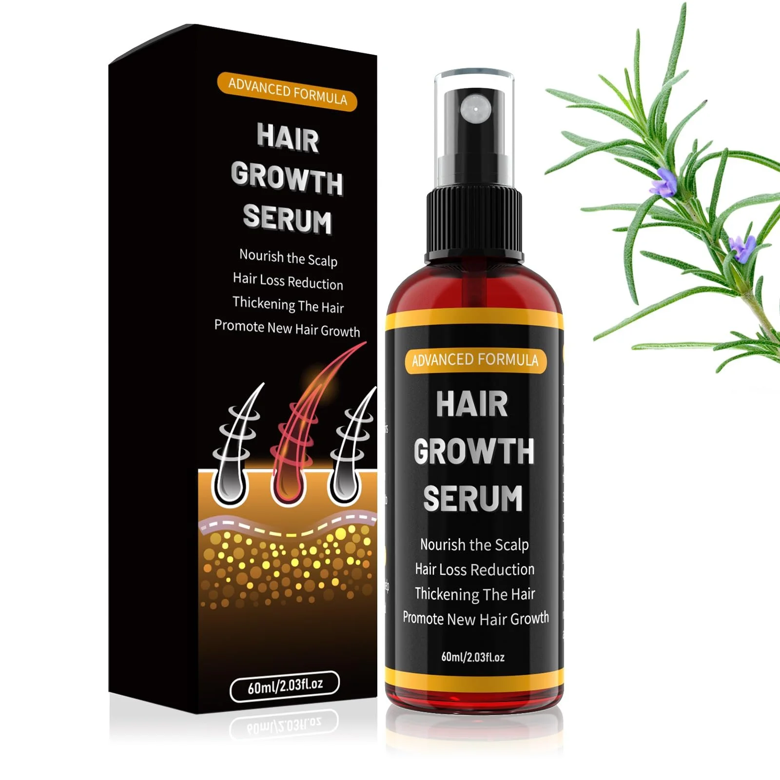 Спрей проти випадіння волосся 5% активних інгредієнтів для чоловіків та жінок, з олією розмарину 60 мл, фото №1 Спрей проти випадіння волосся 5% активних інгредієнтів для чоловіків та жінок, з олією розмарину 60 мл, фото №1