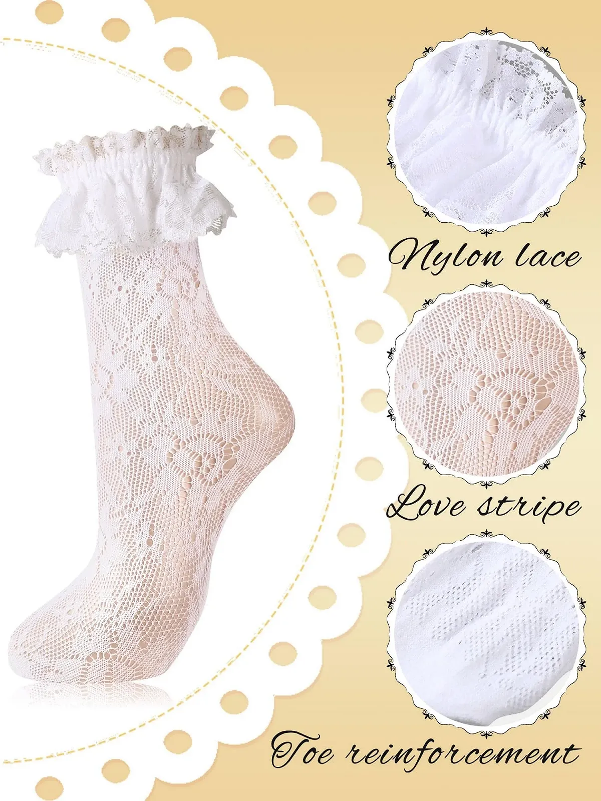 Шкарпетки з мереживними рюшами Geyoga 4 пари для жінок, фото №4