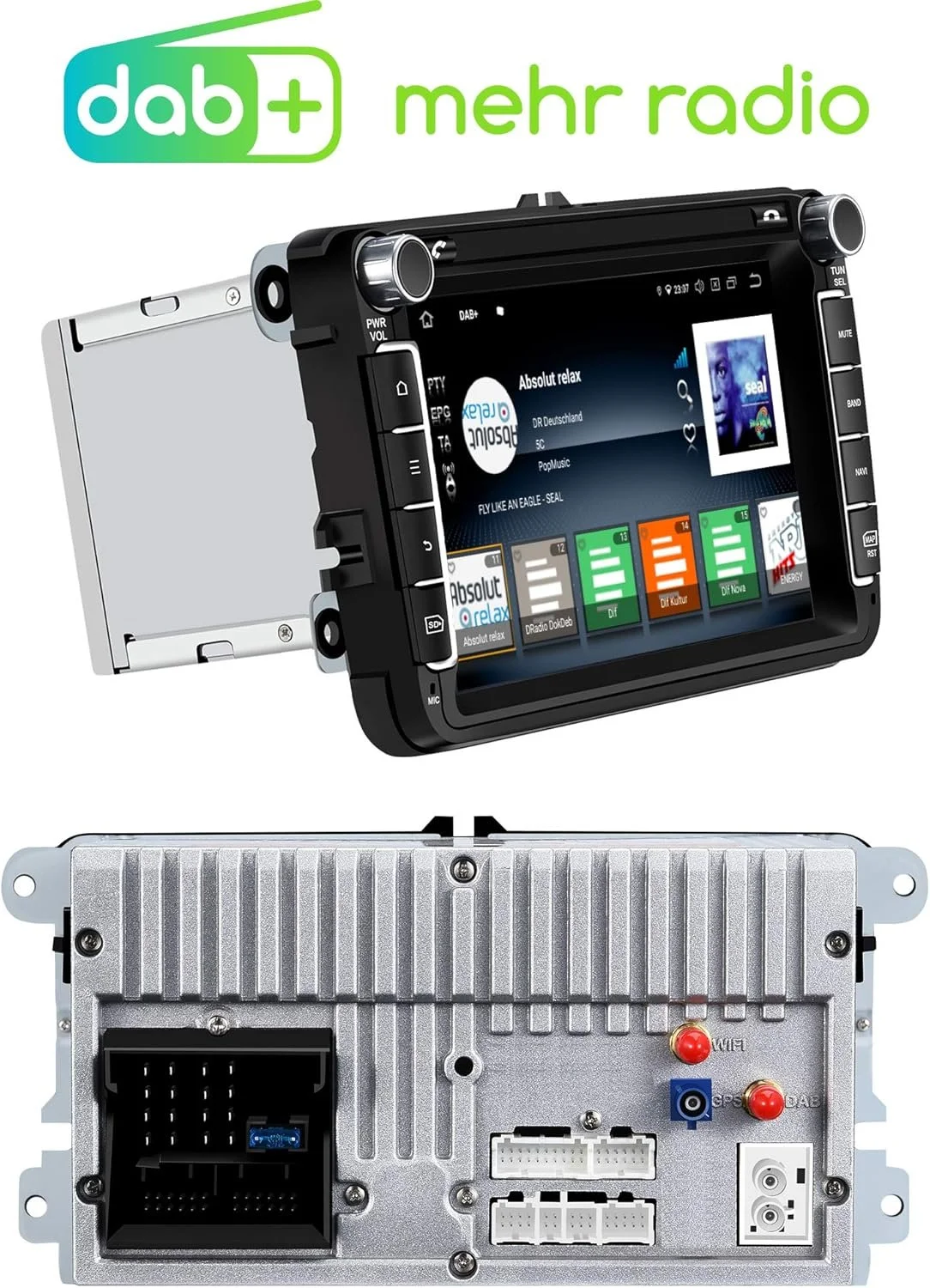 Штатна автомагнітола M.I.C. AV8V7LITE для VW Golf t5 touran Passat RNS RCD Skoda SEAT / 8" / Сенсорна / 2/32Гб / Android 12 / Apple CarPlay / Android Auto / Bluetooth / GPS / WI-FI / USB / microSD slot / DAB+, фото №3