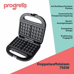 Вафельница Progress Двойная, для десертов и завтрака, для бельгийских и американских вафель, антипригарные пластины, автоматический контроль температуры, ручка для переноски, быстрая и простая, 750 Вт synthetic.ua - Фото 1