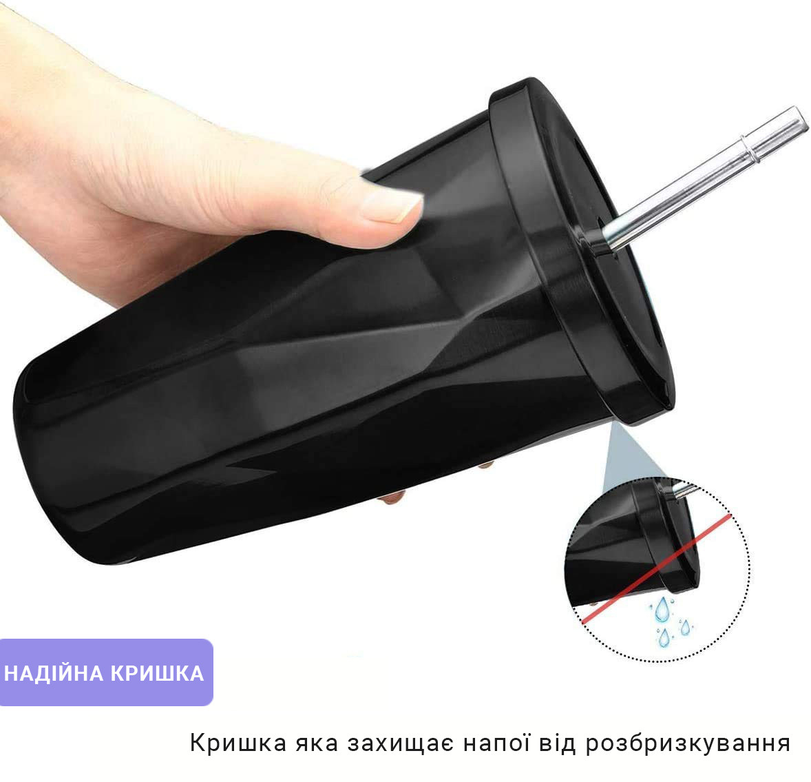 Металлический стакан с трубочкой Diamond 500 мл черный, фото №7