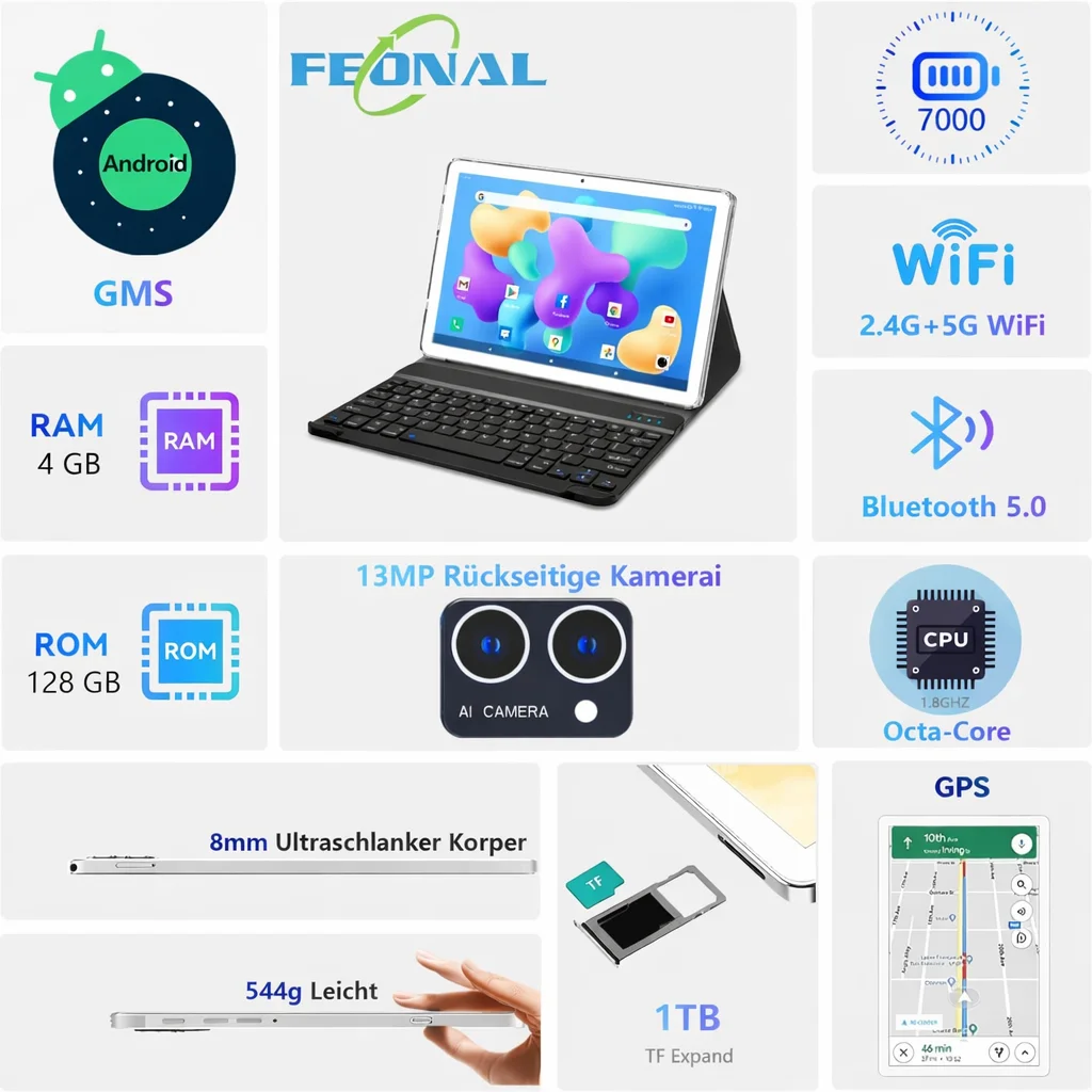 Планшет 10.1" Feonal K110 4+4/128Gb 8 ядер Android 12 7000 mAh Серый, фото №5