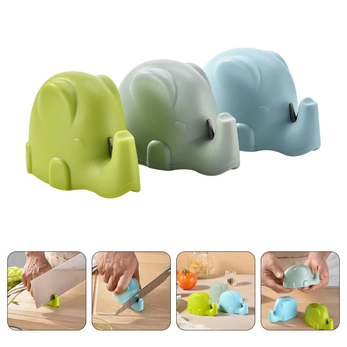 Точилка для ножів Zerodeko Elephant 3 шт. Зелена та синя, фото №5