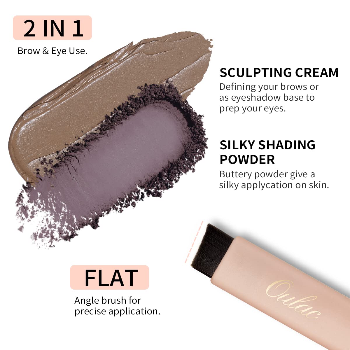 Палитра Oulac Eyebrow 2 в 1 Водостойкий Гель для Бровей Долговременный Пудра для Бровей, Заполняющие Волокна для Плотного Цвета с Кистью Зеркалом Strawburn, фото №2