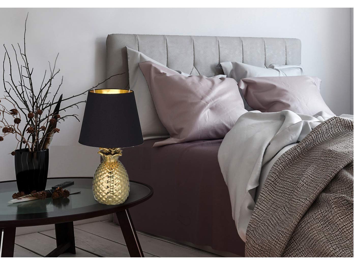 Настільна лампа meineWunschleuchte Ананас 35 см Керамічна основа Тканинний абажур Золотистий Чорний, фото №5