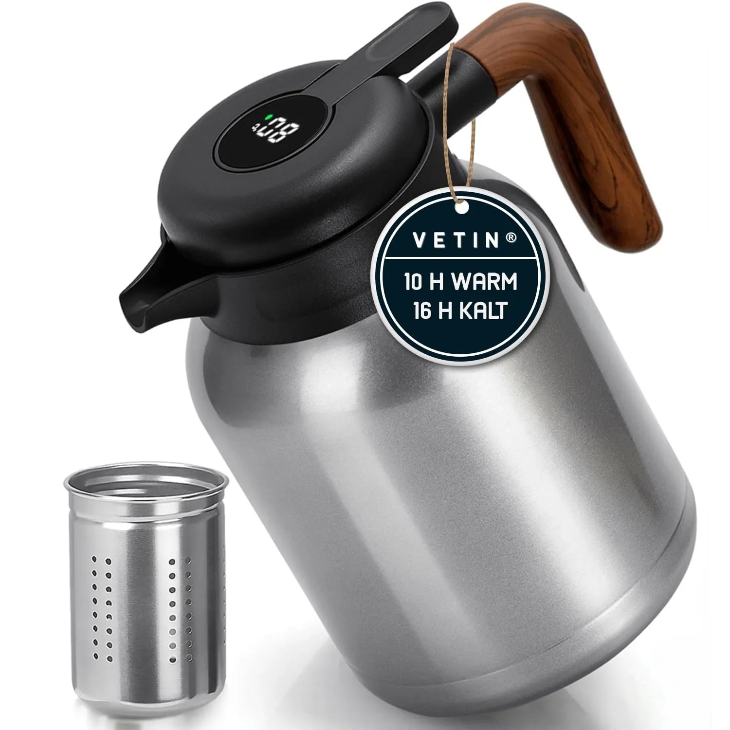 Термос-кавник VETIN 1.5 л, з подвійними стінками з нержавіючої сталі 304, з дисплеєм температури, фото №1 Термос-кавник VETIN 1.5 л, з подвійними стінками з нержавіючої сталі 304, з дисплеєм температури, фото №1