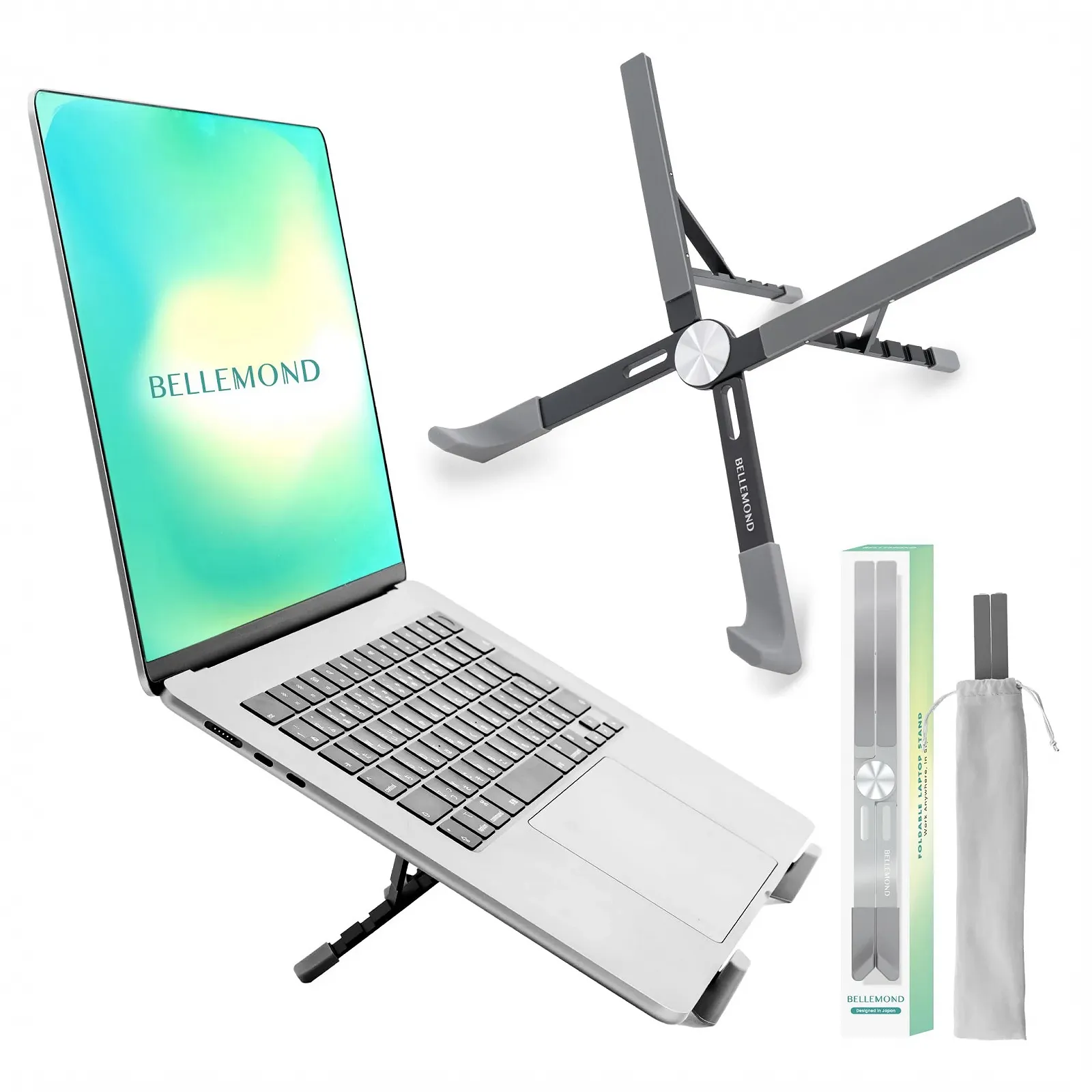 Підставка для ноутбука BELLEMOND X-Shape Регульована по висоті алюмінієва з 5 рівнями, складна та легка, вентильована, фото №1