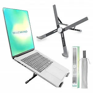 Подставка для ноутбука BELLEMOND X-Shape Регулируемая по высоте алюминиевая подставка с 5 уровнями, складная и легкая, вентилируемая, для ноутбуков и планшетов до 17,3 дюймов, полуночный черный - Фото 1