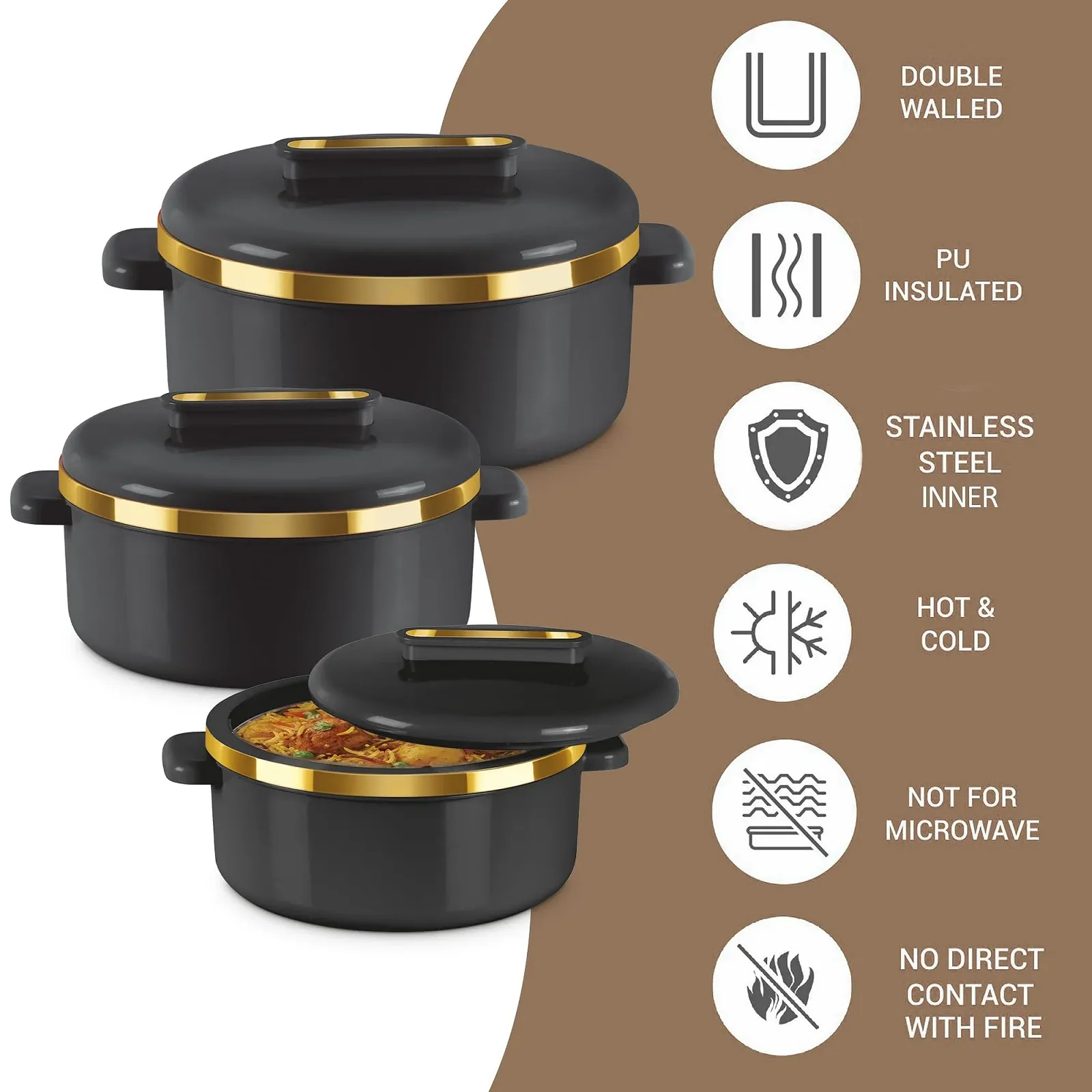 Набір термокаструль MILTON 3 предмети 2,1/1,5/1 кварта нержавіюча сталь з кришками, фото №2