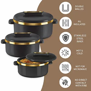 Набір термокаструль MILTON 3 предмети 2,1/1,5/1 кварта нержавіюча сталь з кришками synthetic.ua - Фото 1