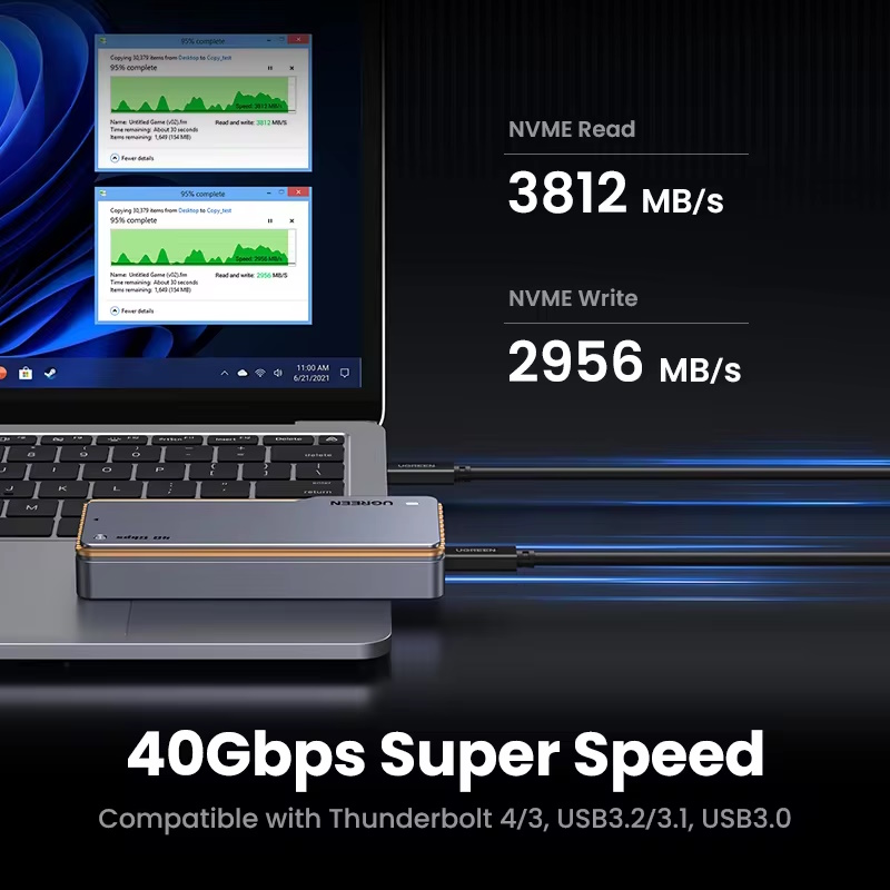 Зовнішня кишеня UGREEN CM642 40Gbps M.2 NVMe SSD to USB4, Thunderbolt 4 Grey  (15976), фото №4