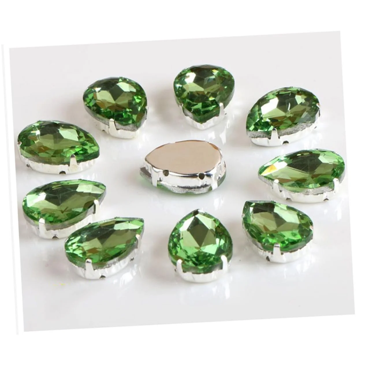 Пришивные стразы Каплевидной формы Светло-зеленый 18x25мм, 50 шт, фото №2