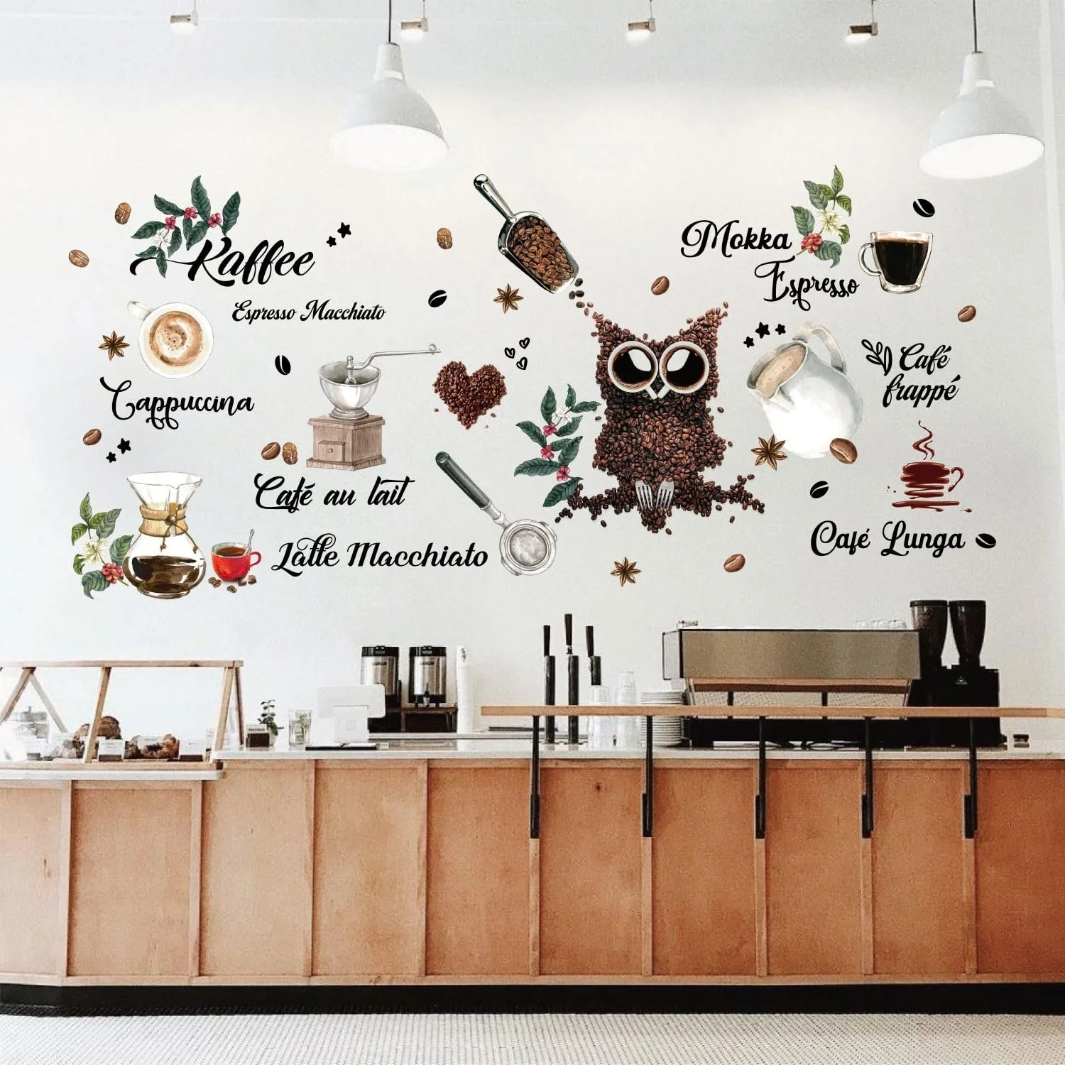 Наклейки на стену Coffee Varieties Owl Coffee Beans 47 шт., фото №3