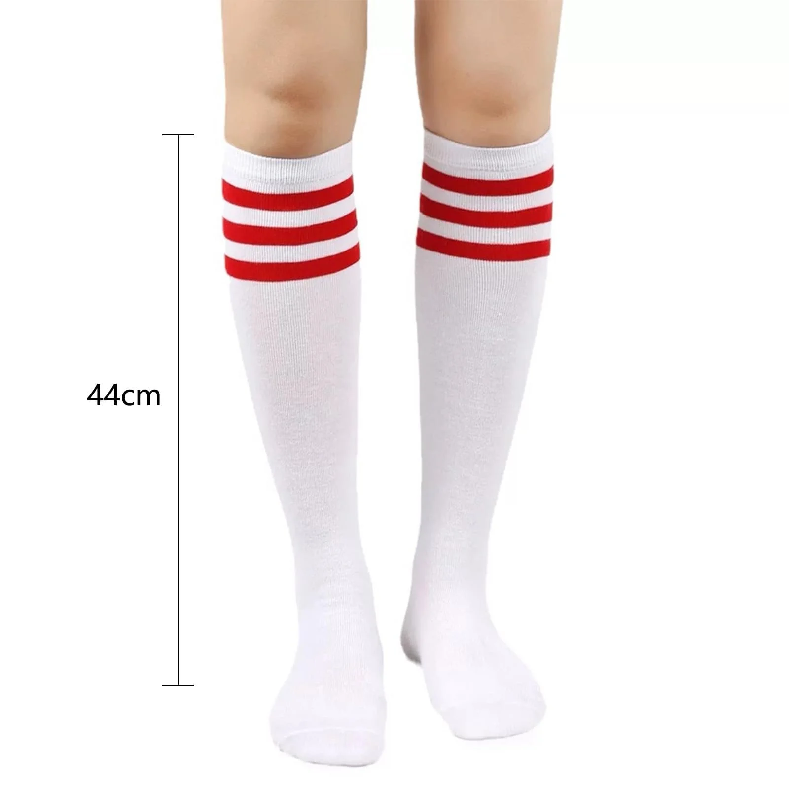 Жіночі високі шкарпетки Білий фон з червоними смужками, фото №4