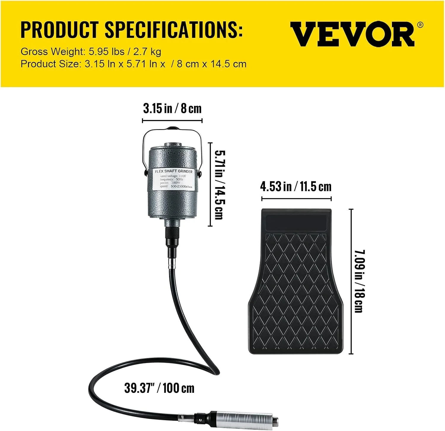 Шліфувальний верстат VEVOR 380W Flex Shaft Grinder, фото №7