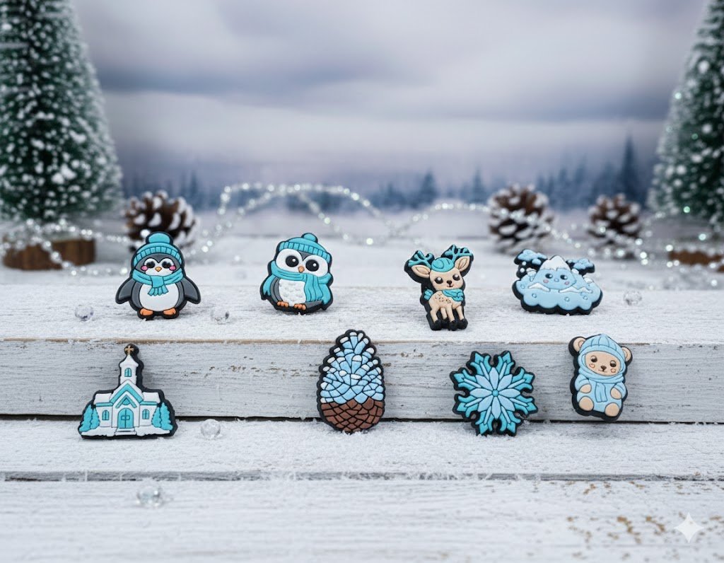 Джибитсы зима зимняя серия украшения для обуви в стиле животных ледяной снег Jibbitz Winter Animals 8 шт аксессуары крокс, фото №1