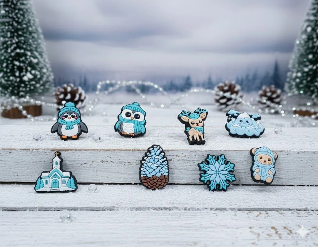Джибитсы зима зимняя серия украшения для обуви в стиле животных ледяной снег Jibbitz Winter Animals 8 шт аксессуары крокс, фото №1